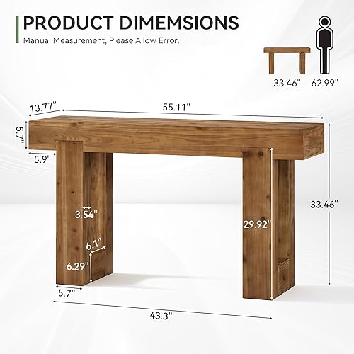 Miniatura 2 de Solid Wood Console Table, 55-Inch Farmhouse Sofa Table Behind The Couch, Rectangle Entryway Furniture Accent Console with Double Base for Entrance,