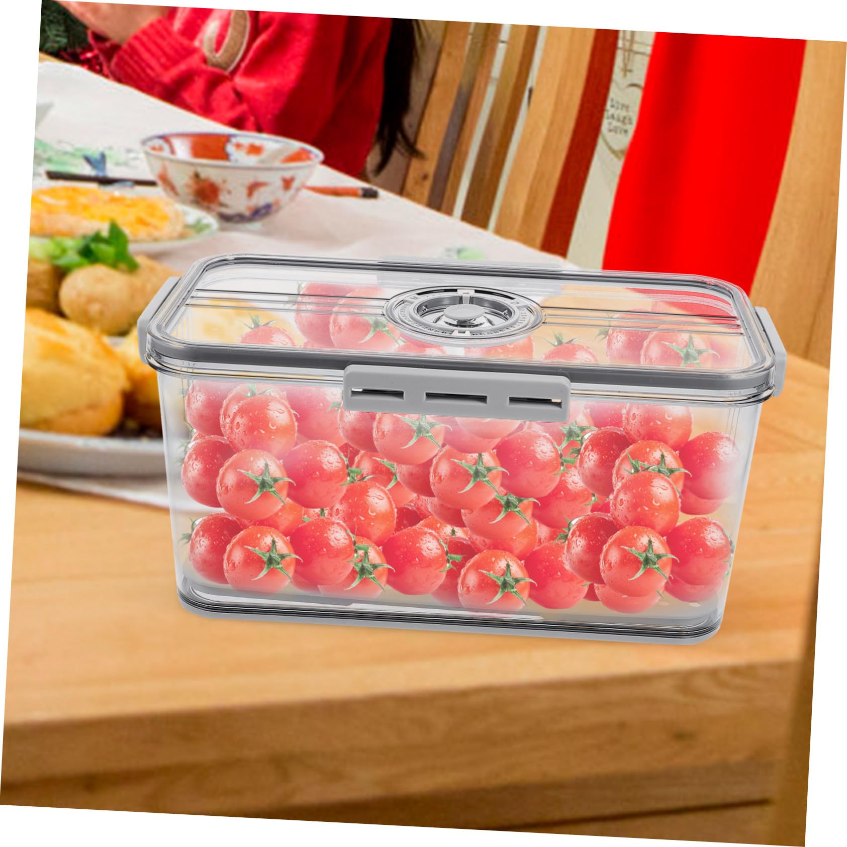 Frischebox mit Timerdeckel und Abnehmbarem Abtropfbehälter Transparenter Gemüse Obst container für Kühlschrank Luftdichtes Aufbewahrungsbehältnis zur Frischeerhaltung