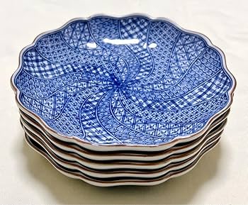 橘吉 Amazon.co.jp: たち吉橘吉 染付捻祥瑞 輪花中皿5枚 縁起銘々皿