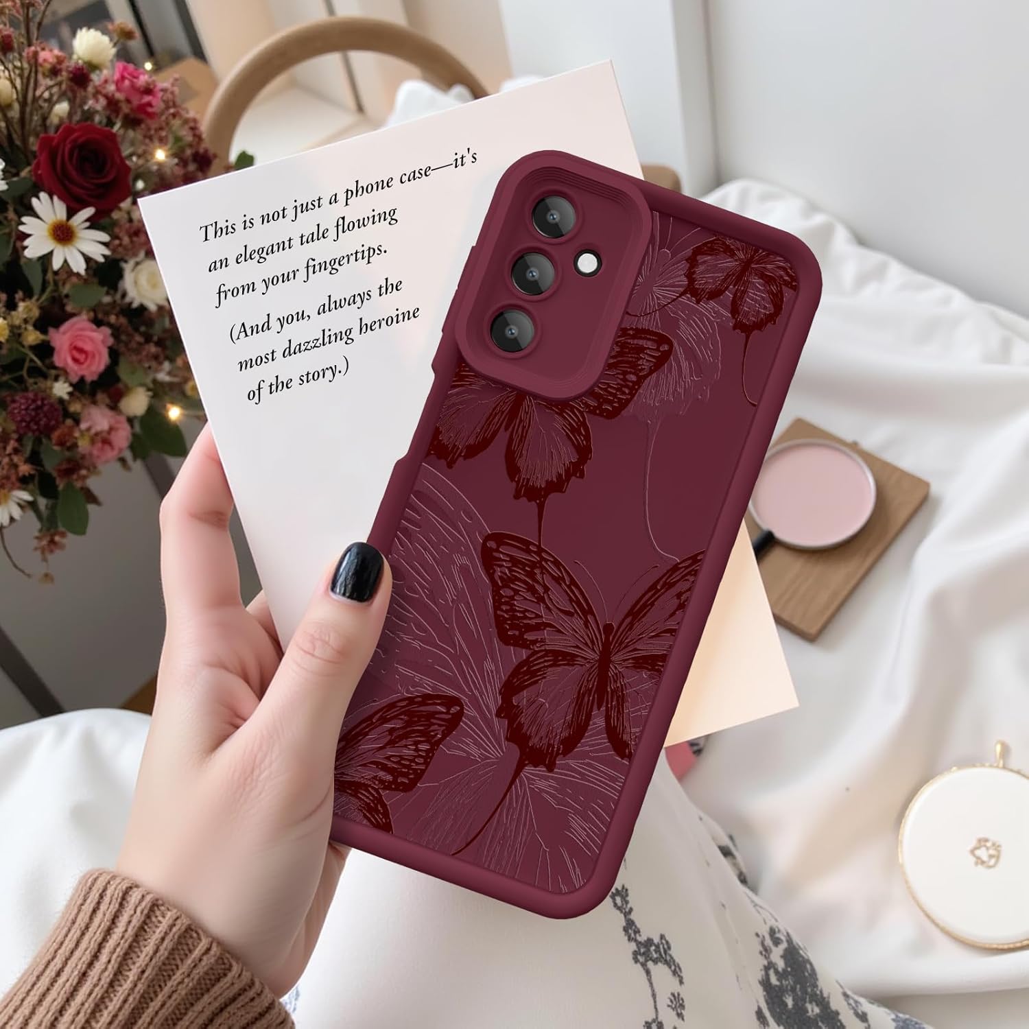for Samsung Galaxy A16 5G Case, Creative Butterfly Pattern Design for Girl Women, Soft Silicone Shockproof Anti-Scratch Protection Phone Cover for Galaxy A16 (Burgundy Red Butterfly) - Image 3