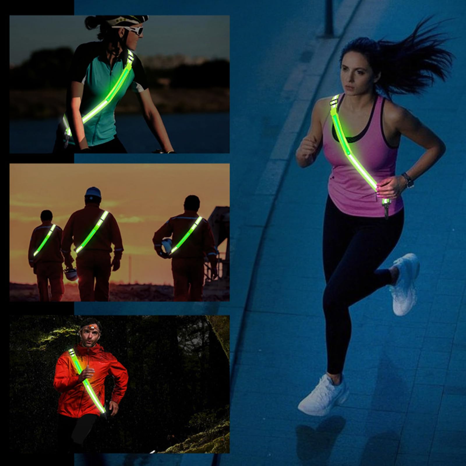 Brazalete reflectante recargable por USB con 360 luces LED, bandas LED de alta visibilidad para correr por la noche, ciclismo