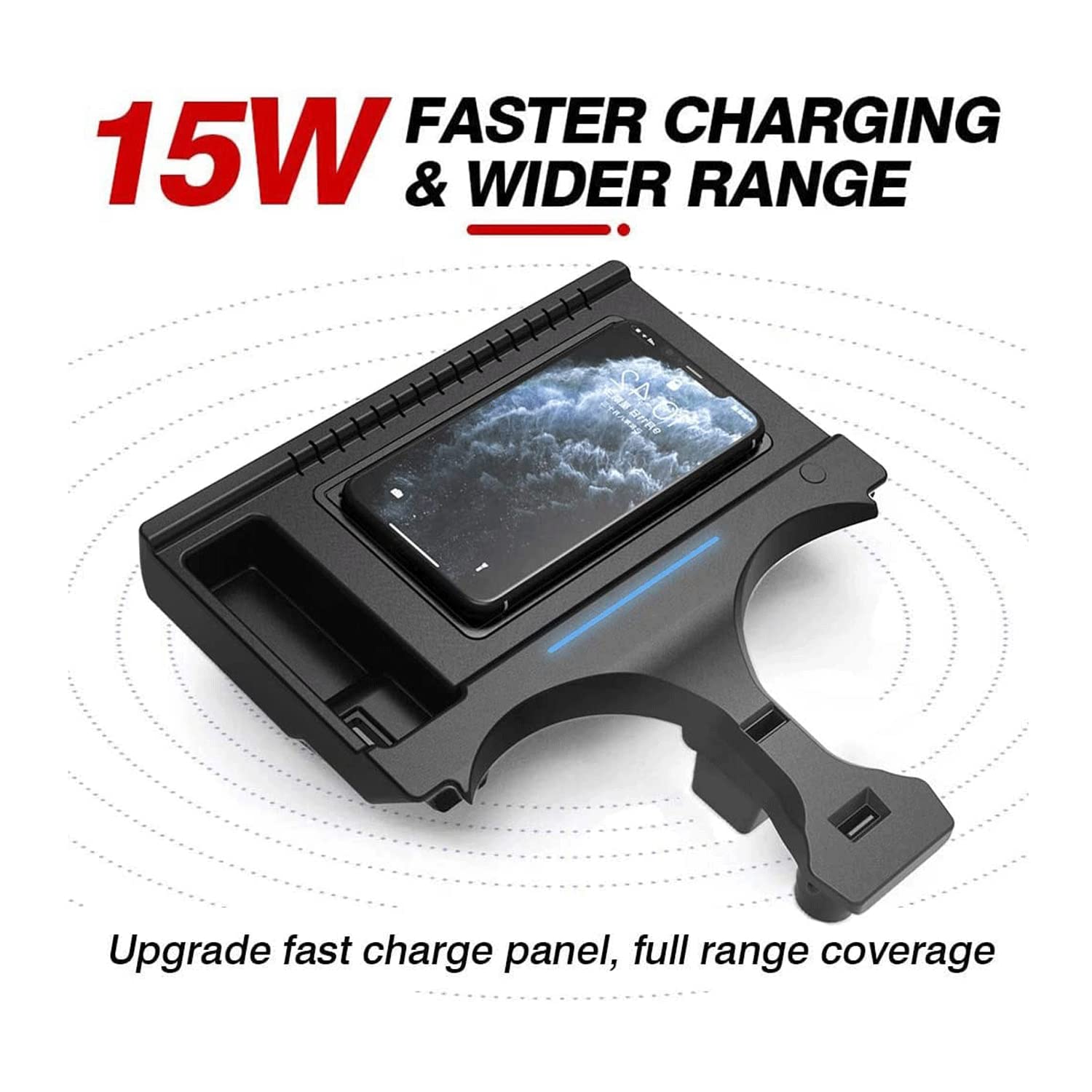 Cargador de coche inalámbrico para BM X3/X4 2018 2019 2020 2021 Panel de accesorios de consola central, con doble puerto USB QC3.0 Placa de carga rápida inalámbrica de teléfono móvil de 15 W par
