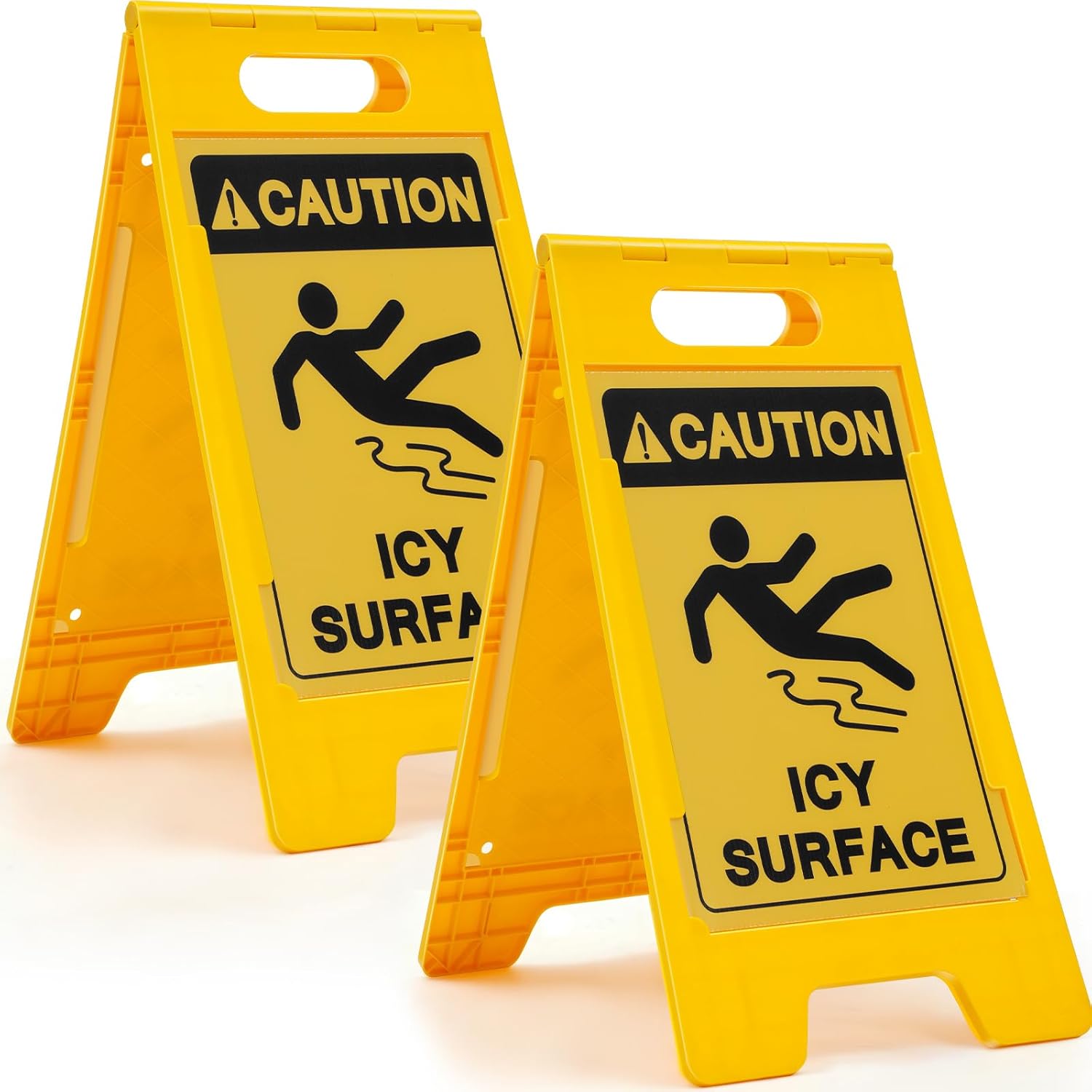 Macarrie 2 Pieces 24.5x12.6 Inch 'Caution - ICY Surface' 2 Sided Folding Floor Sign with Symbol Caution ICY Surface Sign Caution Folding Floor Sign for Any Facility Building Warehouse Loading Docks