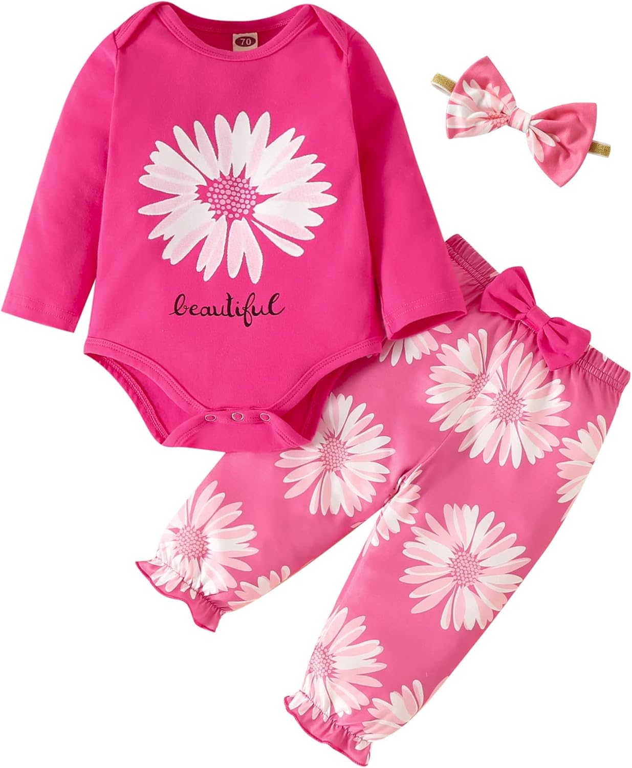 Fullfamous Baby Girl's 3pc Frill Long Sleeve Romper and Pant Set