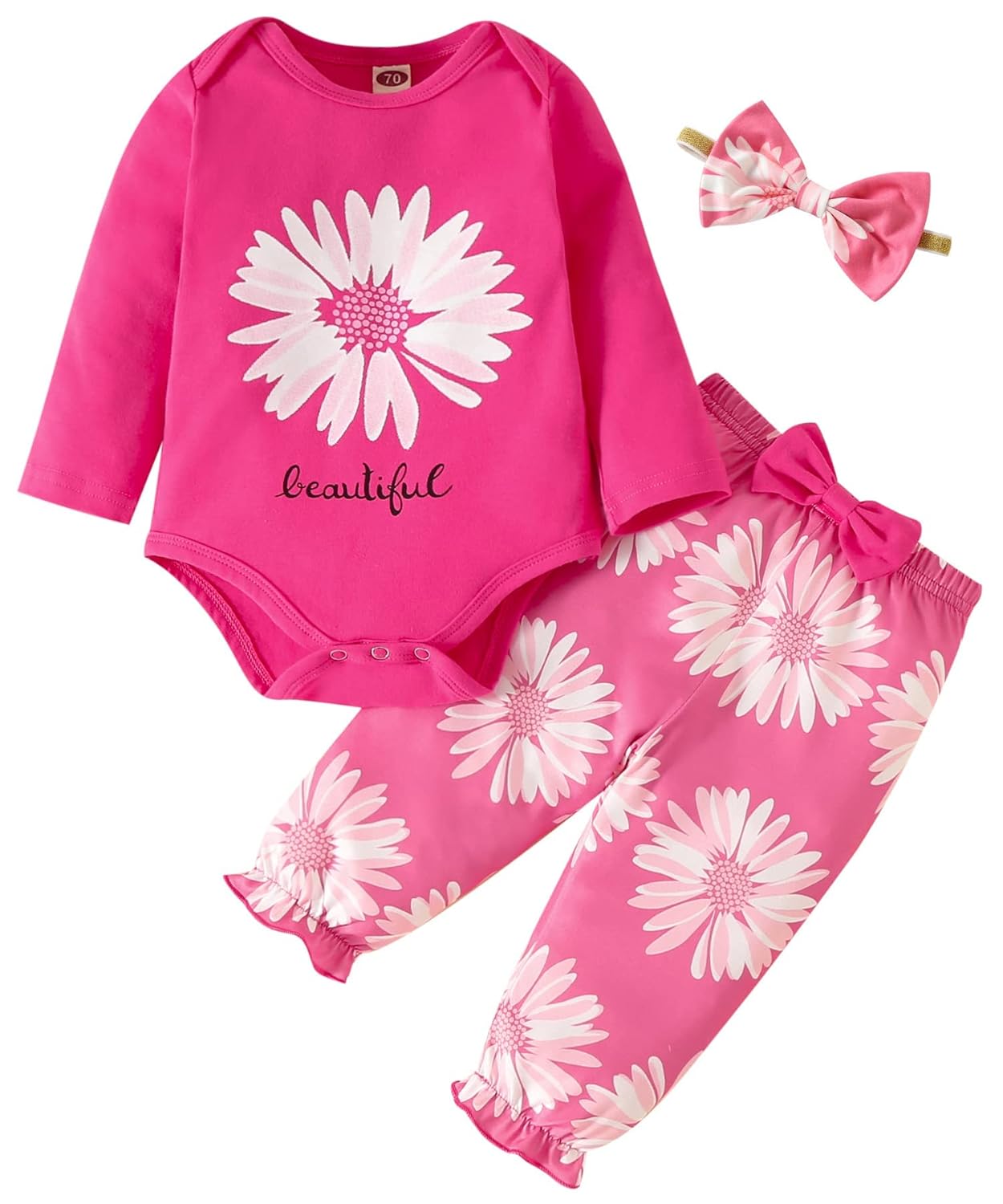 Fullfamous Baby Girls 3pc Frill Long Sleeve Romper and Pant Set