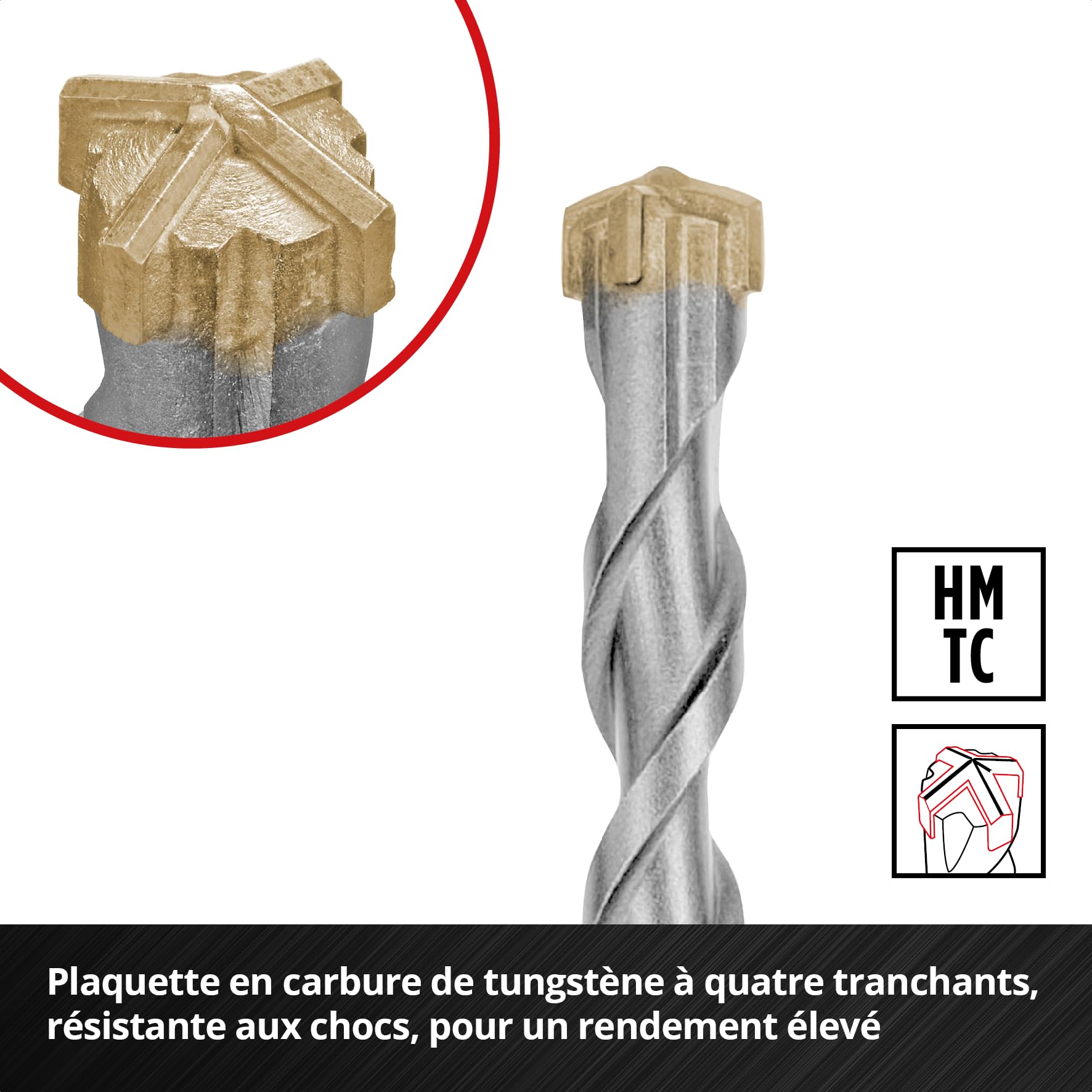 Original Einhell 7 pièces SDS Plus foret marteau 160 mm acier à outils 40Cr plaquette métal dur quatre tranchants