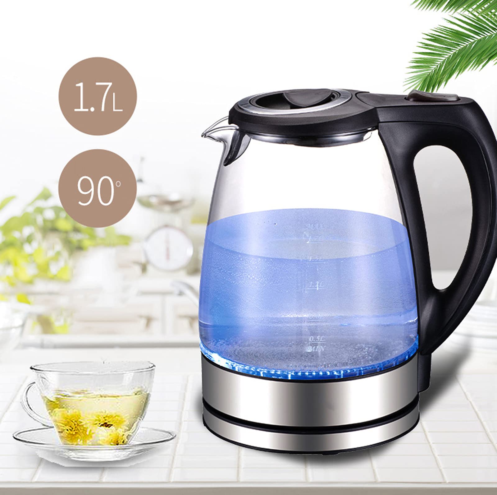 HadinEEon Electric Tea Kettle Glass Kettle, 1500W Variable