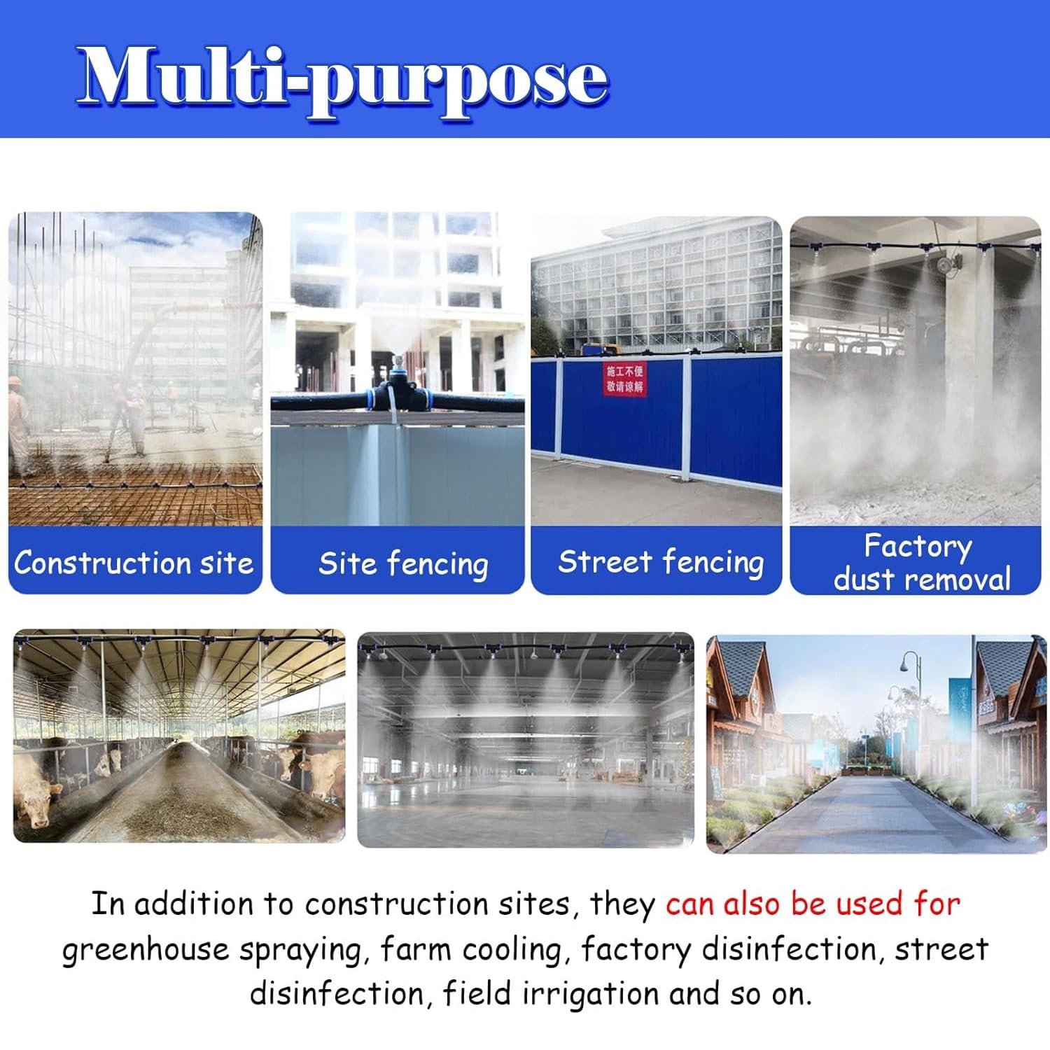 Enfriamiento por nebulización, sistemas de riego for jardines,rociador de cobre con boquilla flexible ajustable for plantas, eliminación de polvo en obras, refrigeración exterior for granjas(100m)