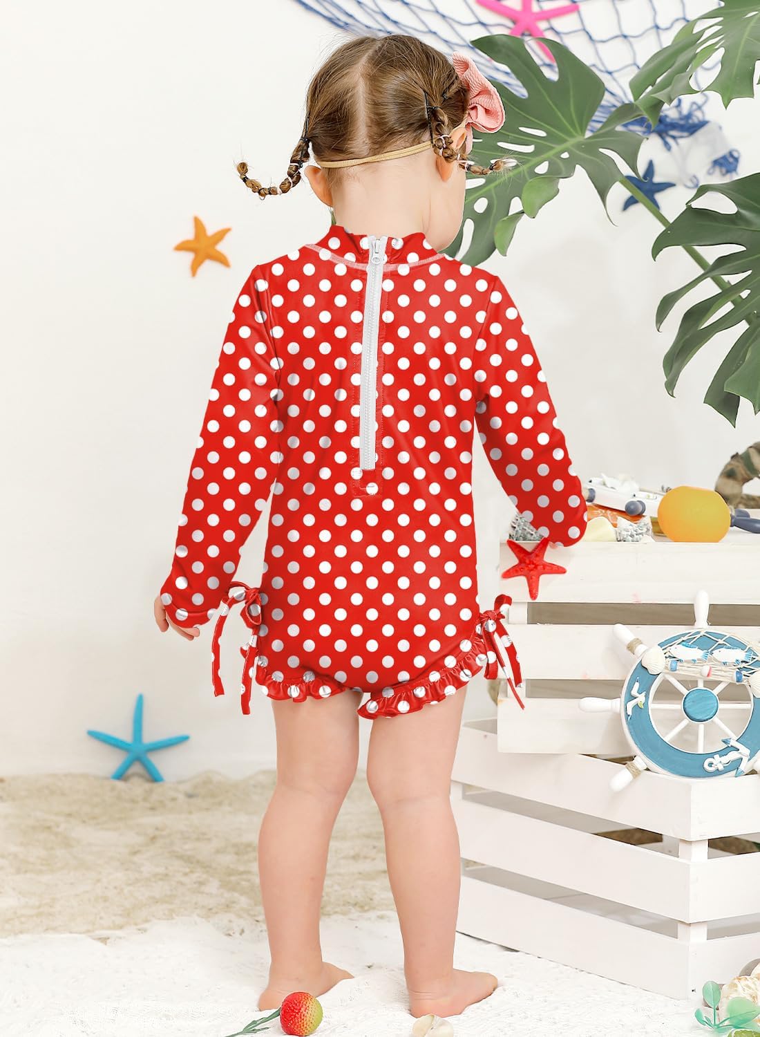 BesserBay Baby Girl Swimsuit UPF 50+ Long Sleeve Zipper Snaps Bottom One Piece Rash Guard 0-36 Months