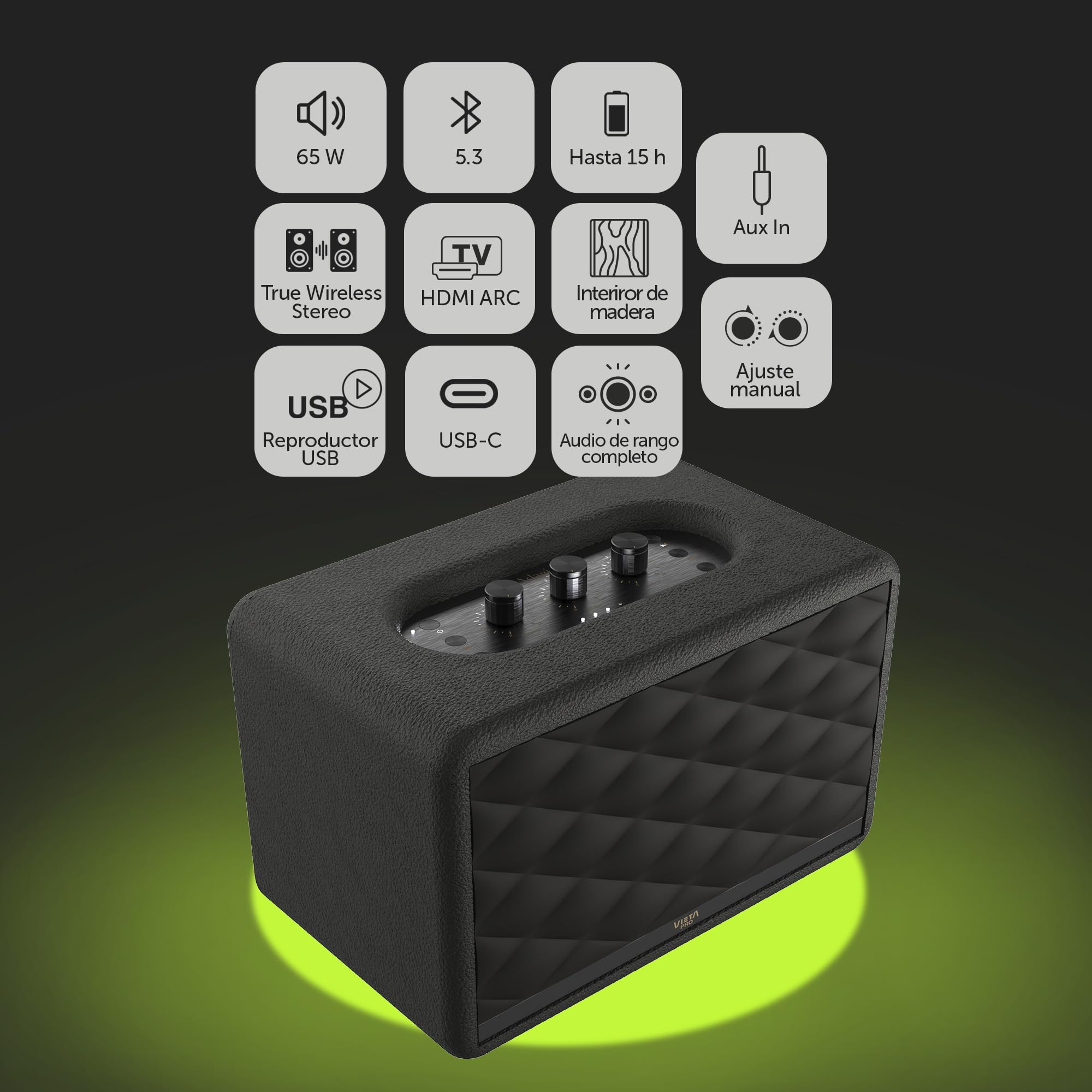 Vieta Pro Adagio Enceinte portable Bluetooth 5.3 Vintage avec batterie 10 h, TWS, IPX7, USB et True Wireless. Haut-parleurs blancs sans fil rétro