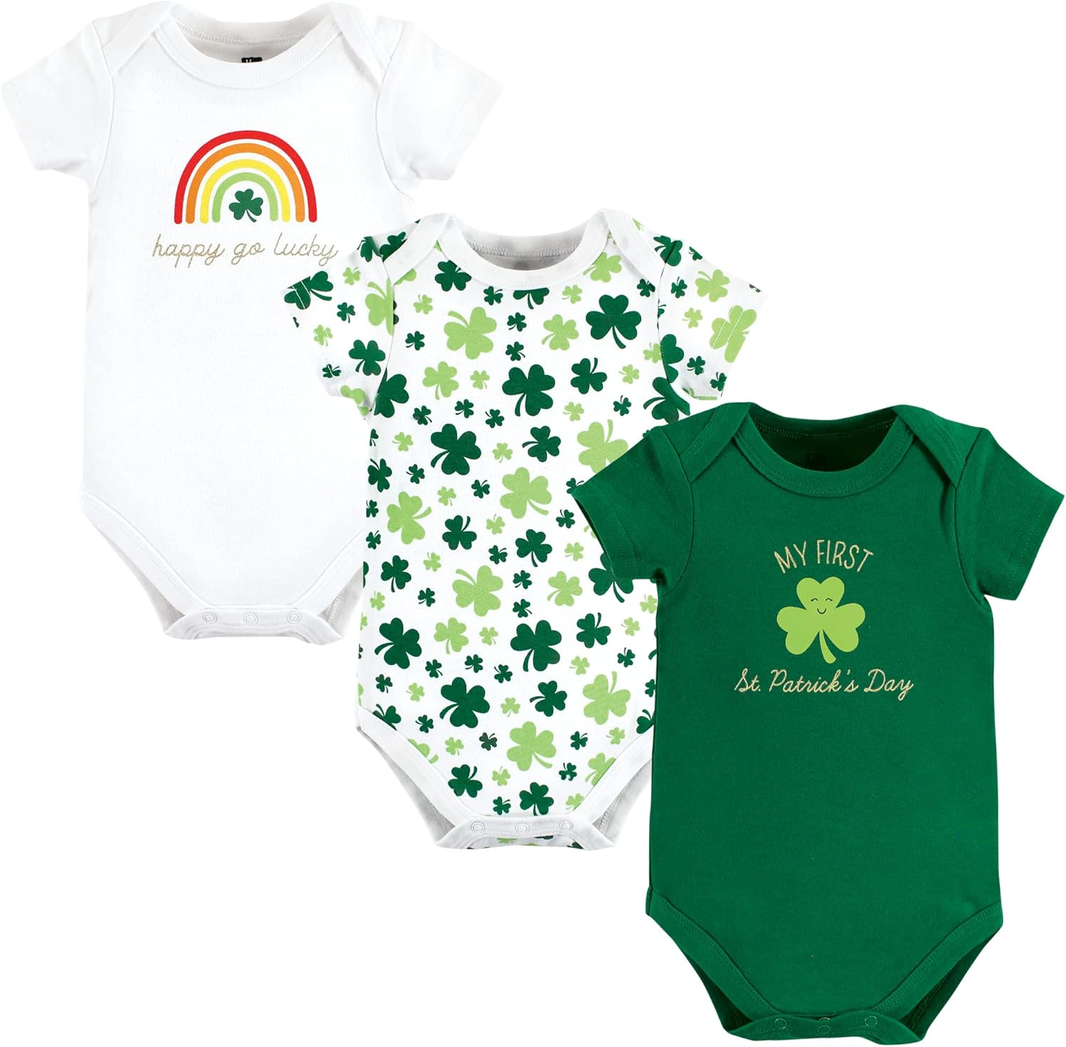 Hudson Baby Unisex Baby Cotton Bodysuits St Patricks Rainbow, 0-3 Months