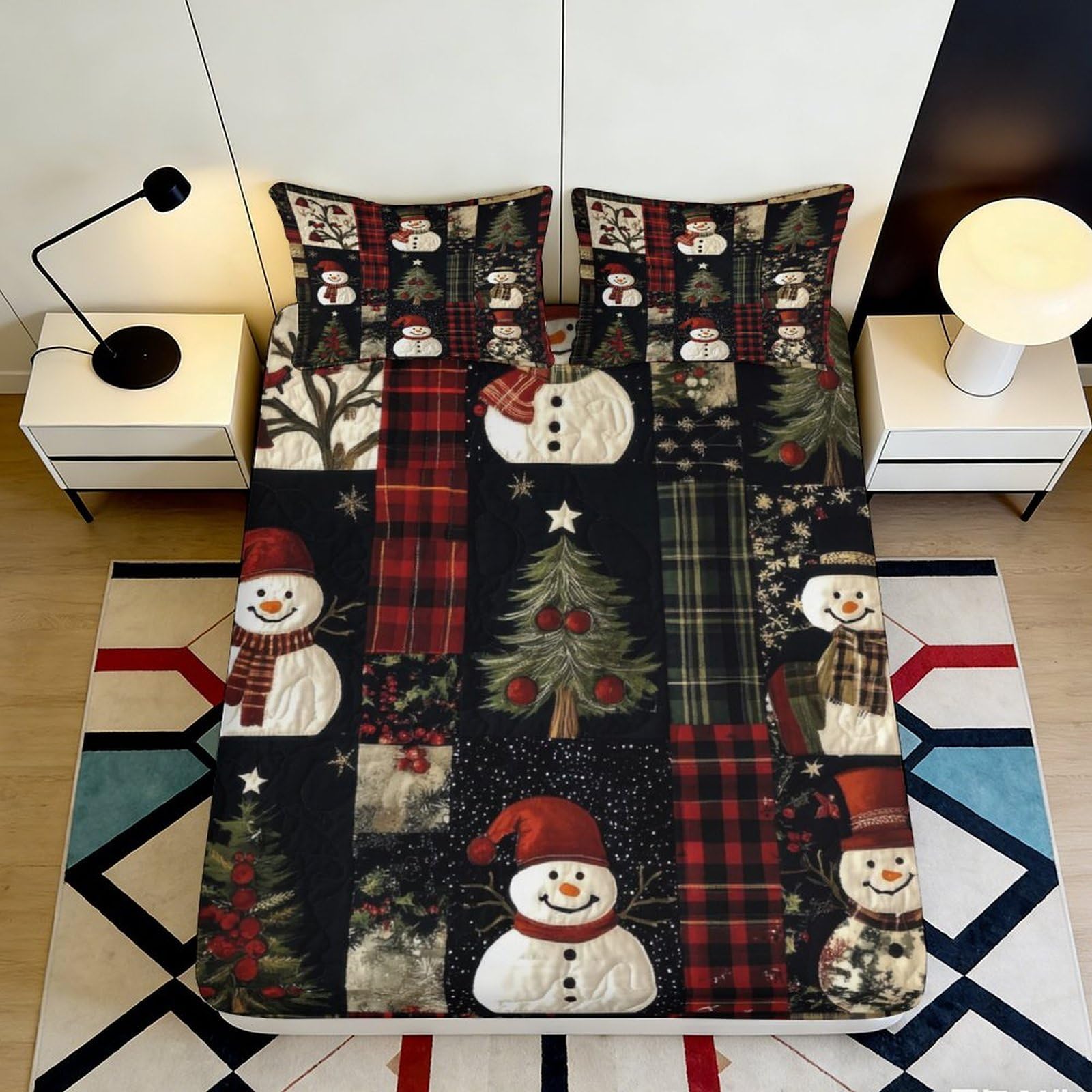 3D Printed Christmas Snowman Fitted Sheet Microfiber Soft Festive Tree Bed Cover for Bedroom Guest Room Decor 90x200x25cm