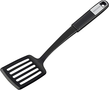 Fackelmann Sense Slotted Turner 33 cm with Plastic Functional Parts, Non-Slip Soft-Touch Handle, for Coated Pans and Pans Colour Silver/Black Quantity 1 Piece