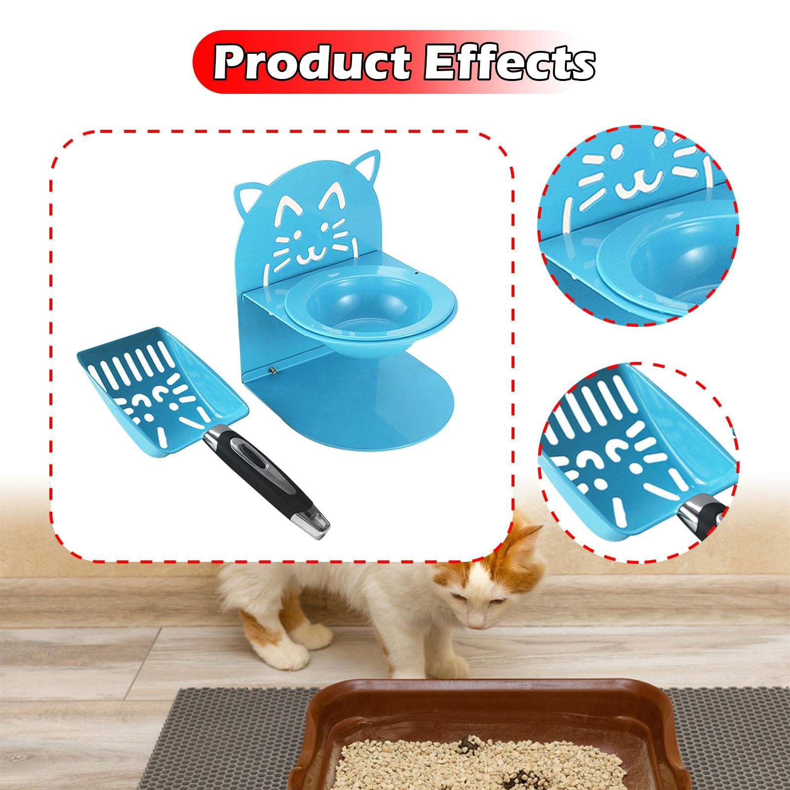Pala para Arena de Gatos, Cuenco Alto para Gatos, Suministros Ergonómicos para Mascotas, Comedero Extraíble con Colador para Excrementos, Uso en Inter, Azul, Individual