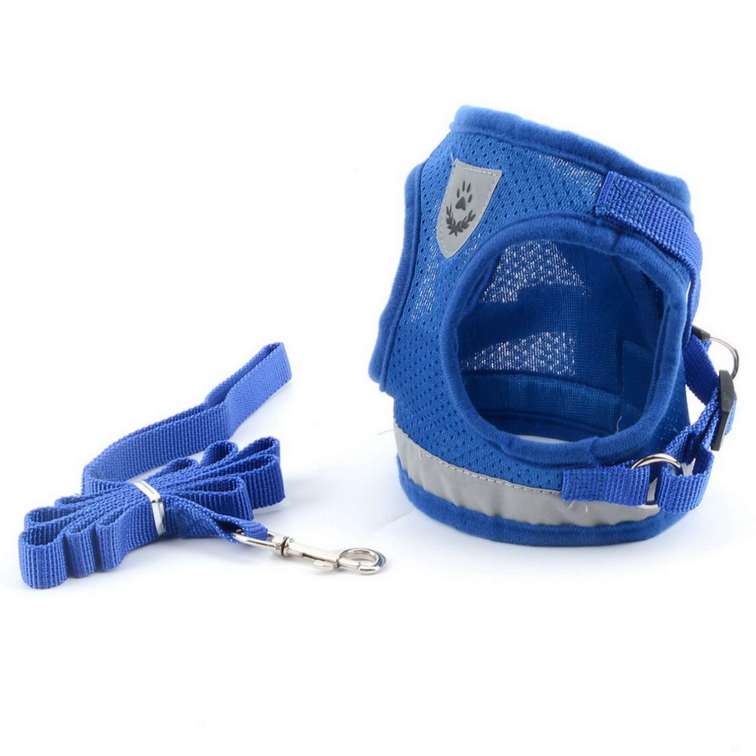SELMAI Soft Mesh Harness for Cats Reflective No Pull No Choke Step-in Escape Proof Padded Vest for Puppy Small Dogs Boys Adjustable Leash Lead for Kitten Walking Chihuahua Yorkie Blue S