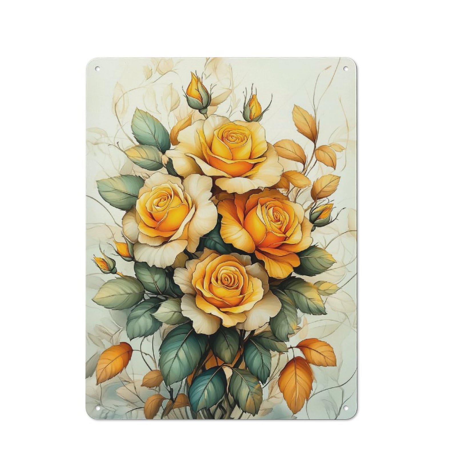 Junmoney Style-24-1 Vintage Metal Sign 40X30cm Featuring Yellow Rose Bouquet, Home Bar Decor For Cafe, Pub, Workshop Or Home Bar