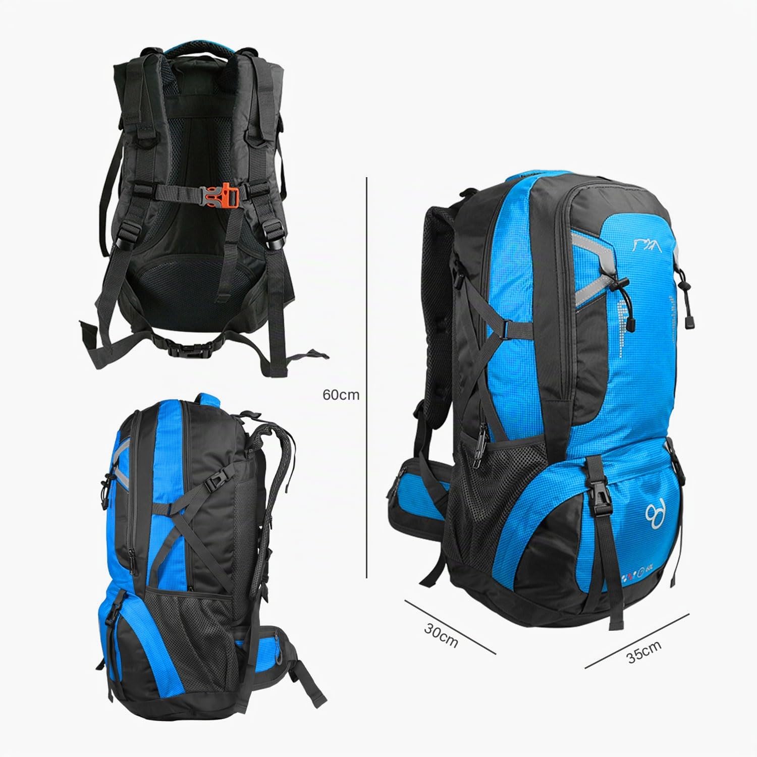 OcioDual Zaino Trekking 60 Litri Blu, Zaino Montagna Leggero Impermeabile Pieghevole, Zaini Campeggio, Escursionismo, Attraversamenti, Backcountry, Walking, Sport