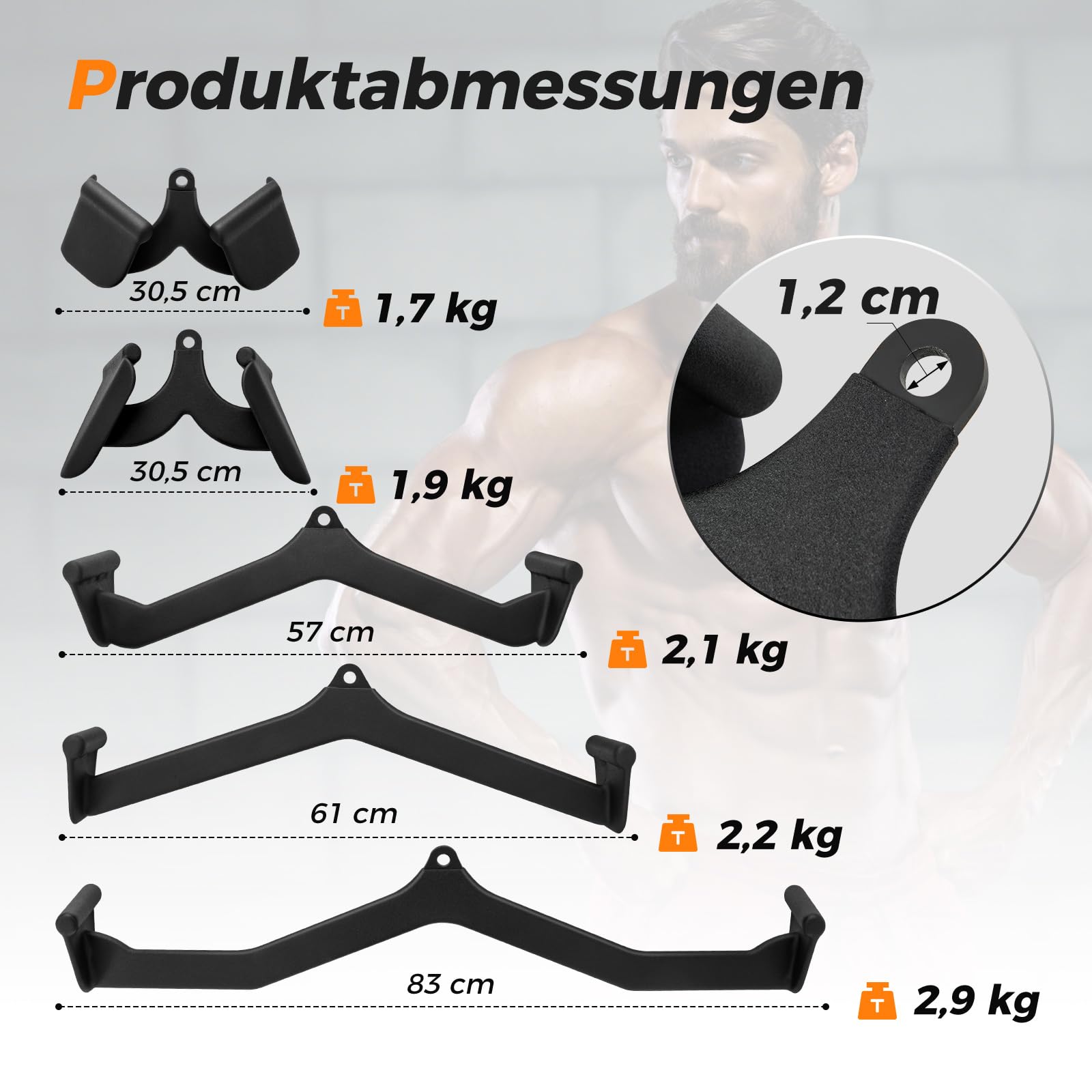 COSTWAY 5 er Set Rudegriffe für Kabelmaschine, V Form Kabelzugriff LAT mit Gummi Handgriff für Rückenkrafttraining, Pull-Down Latzugstange Bizeps-Trizeps-Griffe für Zuhause Fitnessstudio