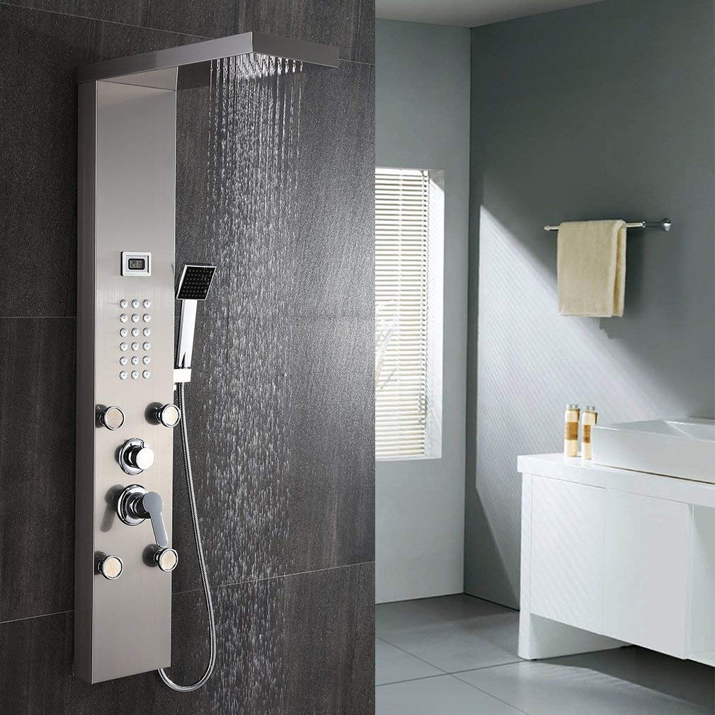 Auralum Edelstahl Duschpaneel 3 Funktionen Duschsäule Regendusche Duschset mit Wassertemperaturanzeige,duschpaneele mit Regendusche, Massagedusche und Handbrause