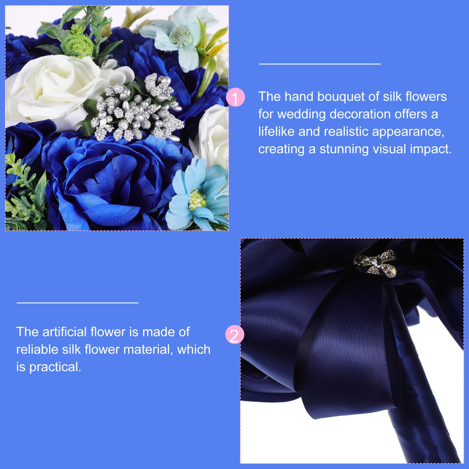 Künstlicher Brautstrauß aus Seidenblumen Blauer Hochzeitsstrauß mit Lebensechter Optik und Sicherer Befestigung für Hochzeitsdekoration und Hochzeitsanlässe