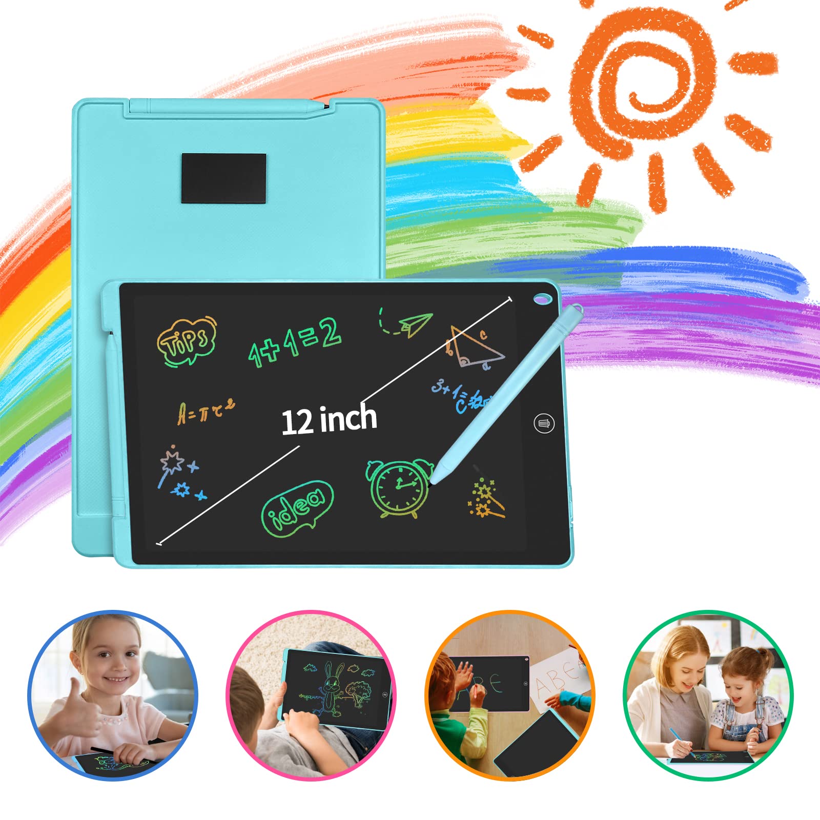 GUYUCOM Lavagna magica LCD da 12 Pollici, per bambini, vassoio colorato, lavagna da disegno, lavagna elettronica, grande giocattolo per regalo per ragazzi 2, 3, 4, 5, 6, 7 anni