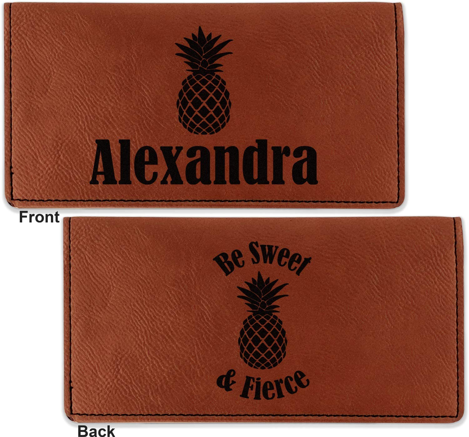 RNK Shops Personalized Pineapples Leatherette Checkbook Holder - Double Sided