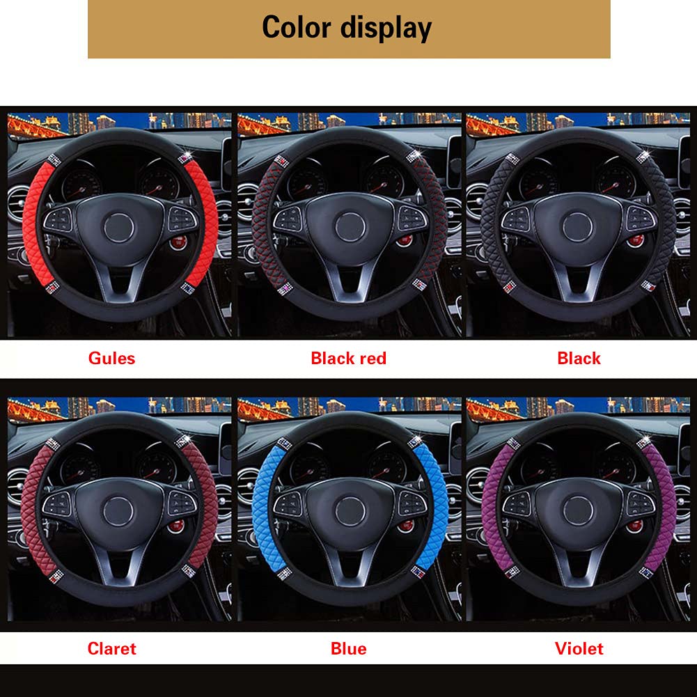 7-teiliges Auto-Innenraum-Set Mit Strasssteinen - Lenkradbezug & Sicherheitsgurtpolster In Blau