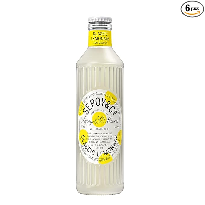Sepoy & Co. Classic Lemonade (Pack of 6 X 200 ml) | Premium Margarita Mixer | Low Calorie | Aerated Flavored Beverage | 100% Natural Ingredients