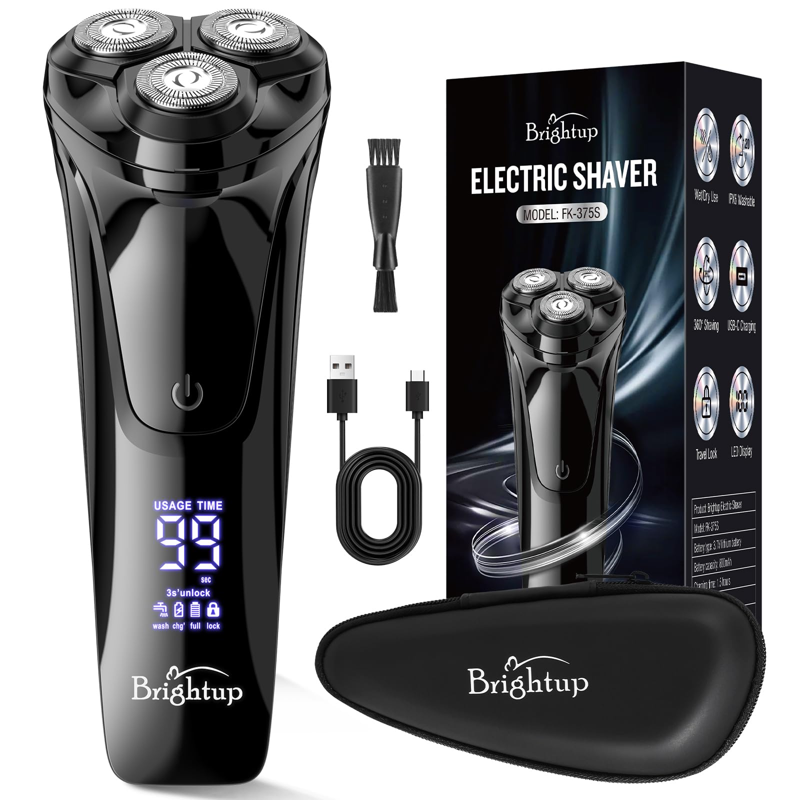 Brightup Rasierer Herren Elektrisch mit 4D-Schwebekopf, Kabellos LED Elektrischer Nass- und Trockenrasierer für Männe, IPX6 Wasserdichter Elektrorasierer, USB-C Aufladung & Pop-Up Trimmer, Reisesperre