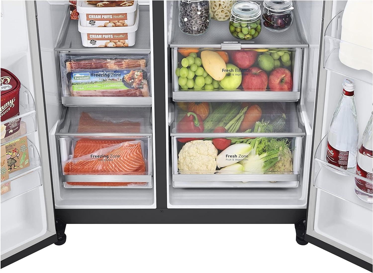 LG GSXV90MCDE Side-by-Side Kühlschrank mit Gefrierfach (628 L, Energieklasse D) mit InstaView, Door-in-Door, Craft Ice, Eis- und Wasserspender, Total No Frost, Schwarz