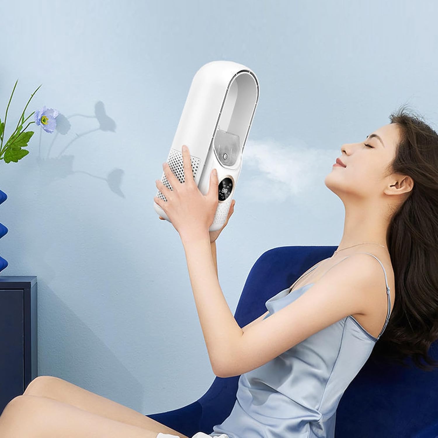 Portable Bladeless Fan, 6 Speed Small Personal Cooling Fan Quiet USB Table Desk Misting Fan with Timing for Office Living Room Bedroom(White)