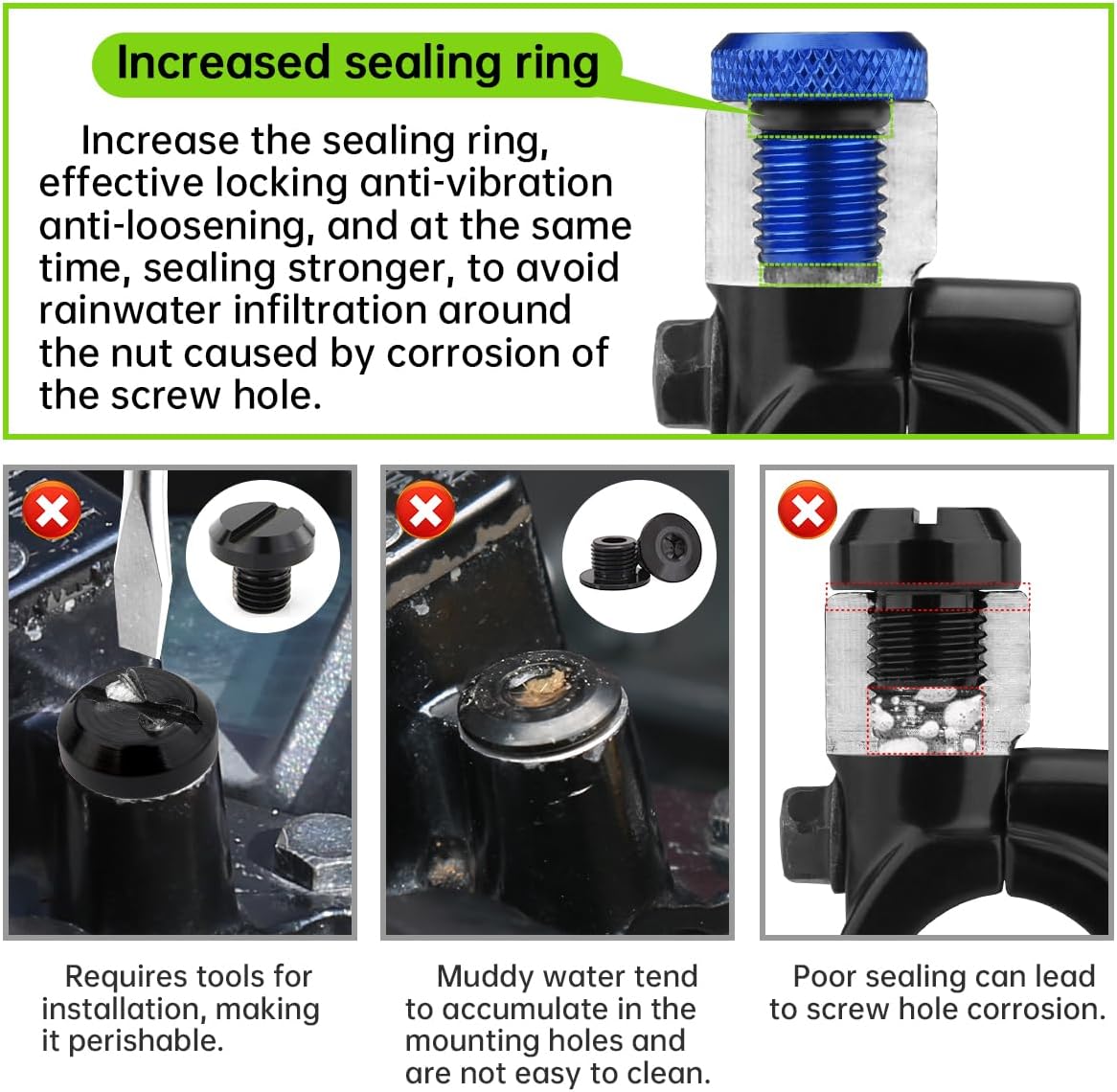 3 Pcs Motorcycle Mirror Hole Plug M10x1.25, Universal Space Aluminum Motorcycle Rear view Mirror Screws Suitable for most Motorcycle(Honda,Yamaha, Kawasaki, Suzuki,Ducati) ATV and bike etc(blue)