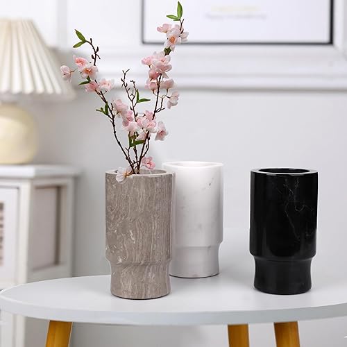 Miniatura 4 de WORHE Florero de mármol natural de primera calidad para cocina, oficina, sala de estar, centros de mesa, jarrones decorativos modernos para
