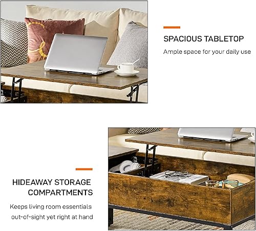 Miniatura 6 de Mesa de centro elevable de 48 pulgadas de largo con almacenamiento, con cajones para sala de estar, mesa auxiliar fácil de levantar para oficinasala