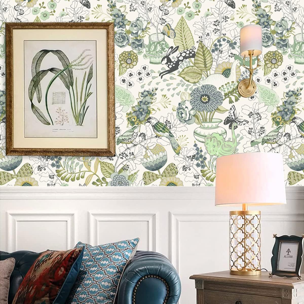Wudnaye Floral Peel and Stick Wallpaper Floral Kitchen Contact Paper 17.7inch × 393.6inch Green Stick and Peel Wallpaper Plants Flower Wall Paper Decorative for Bathroom Shelves