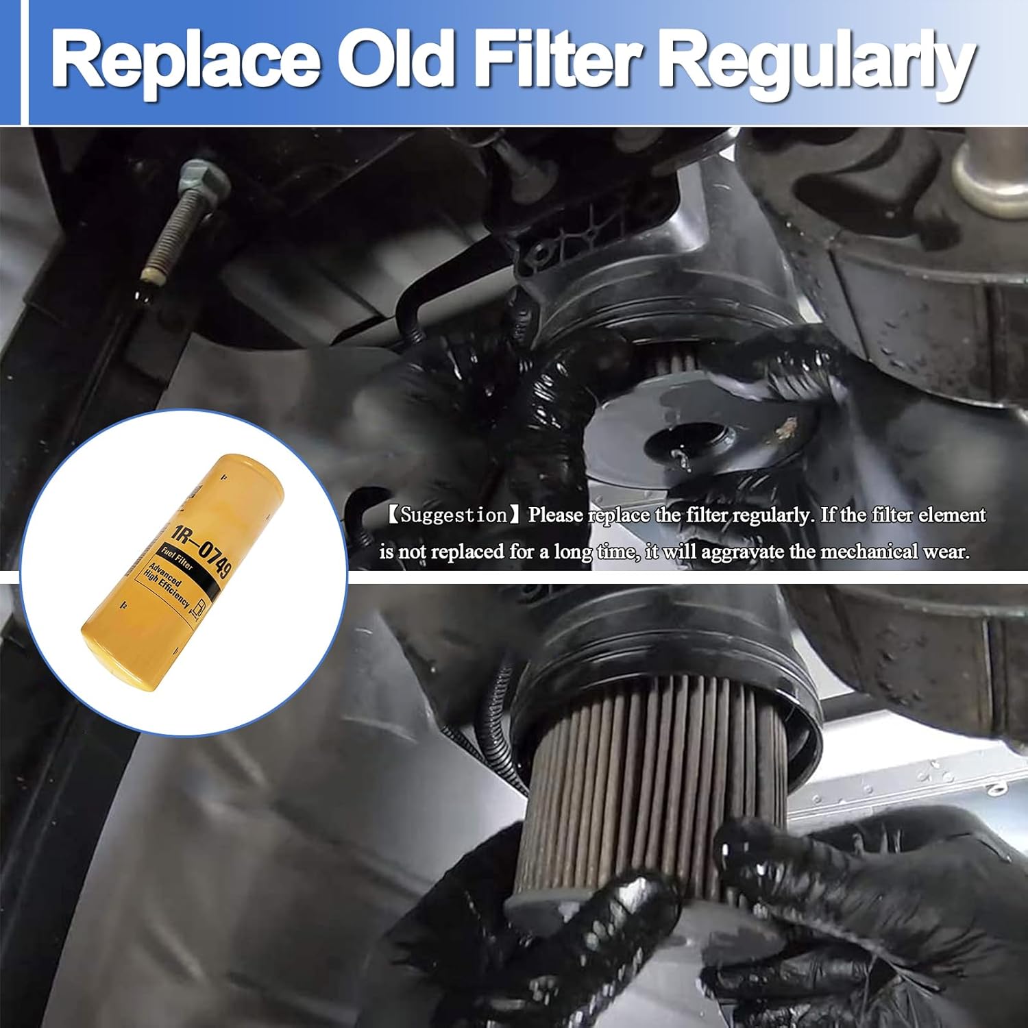 1R-0749 Fuel Filter Replace water separator Compatible With Caterpillar Engine, Replace for LFF5823B LFF2749 308-9679 33674 FF5264, 2 Pack