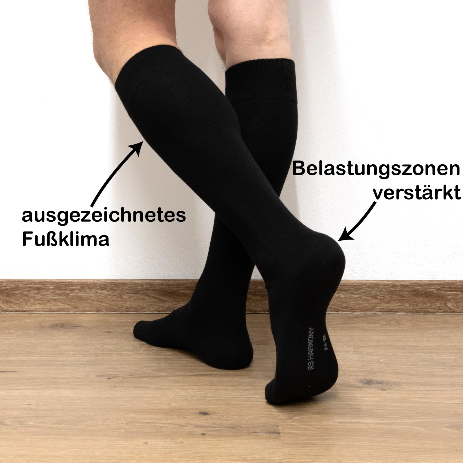 RS. Harmony | Kniestrümpfe für Herren | Extra Qualität Kneehigh | 12 Paar | schwarz | 39-42