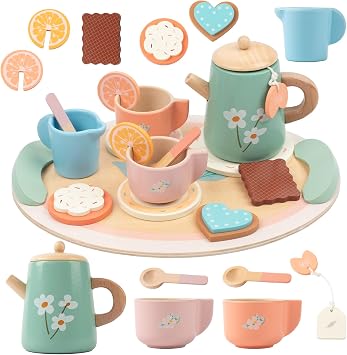 Tea Party Set for Little Girls Birthday Gift Pretend Play Food Princess Toy | Tea Set for Toddlers with Teapot Cups Coasters Carrying Desserts, Picnic Pretend Play Kitchen Accessories for 3 4 5 Year Old