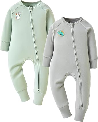 Baby 2-Pack Long Sleeve Romper with Zipper for 0-24 Months