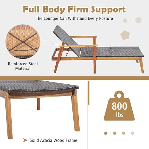 Miniatura 7 de Tangkula Silla de descanso para patio reclinable ajustable de 4 posiciones con posición totalmente plana tumbona de mimbre de polietileno para