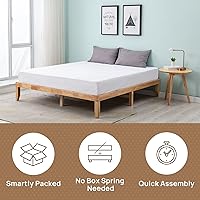 Vista 3 de Marco de cama de madera de goma tamaño Queen con almacenamiento para dormitorio, marco de cama resistente con soporte de listones de madera maciza