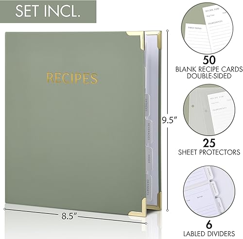 Miniatura 7 de Carpeta estética de recetas con cubierta impermeable, el libro de recetas perfecto con fundas de plástico para escribir tus propias recetas, carpeta