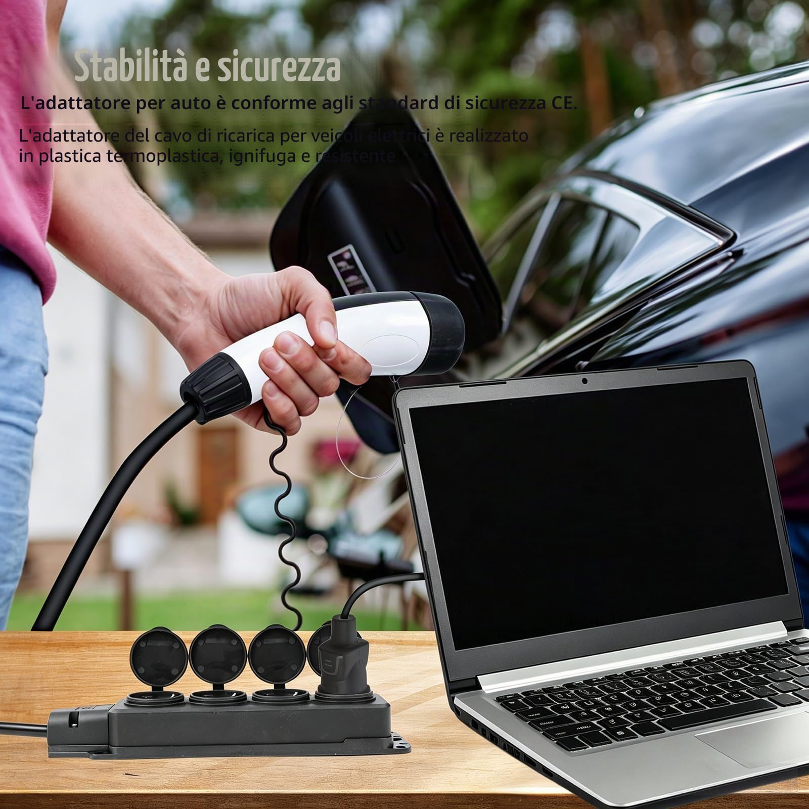 3,5Kw 220V Adattatore di Scarica per Auto, Atto3 ZS EV Pistola di Scarica Con Cavo da 3 M, Splitter da 1 A 4 Prese Ue, Spina di Tipo 2, Adattatore V2L da 16 A per Veicoli da Campeggio