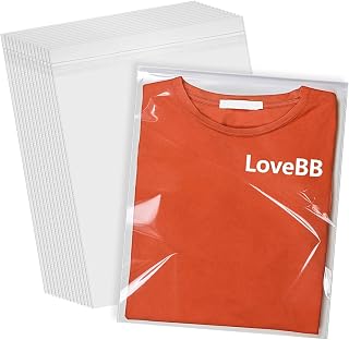 LoveBB 300-Piece 9x12 Inch Clear Cellophane Plastic Bags with Resealable Self-Adhesive & Reinforced Sides for Clothing, Shirts, T-Shirts, Pants and Product Packaging