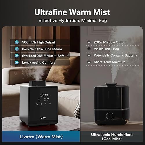 Miniatura 5 de Humidificador de vapor caliente de acero inoxidable de 3 litros con función de vapor fácil de limpiar y caliente, humidificadores de niebla de aire