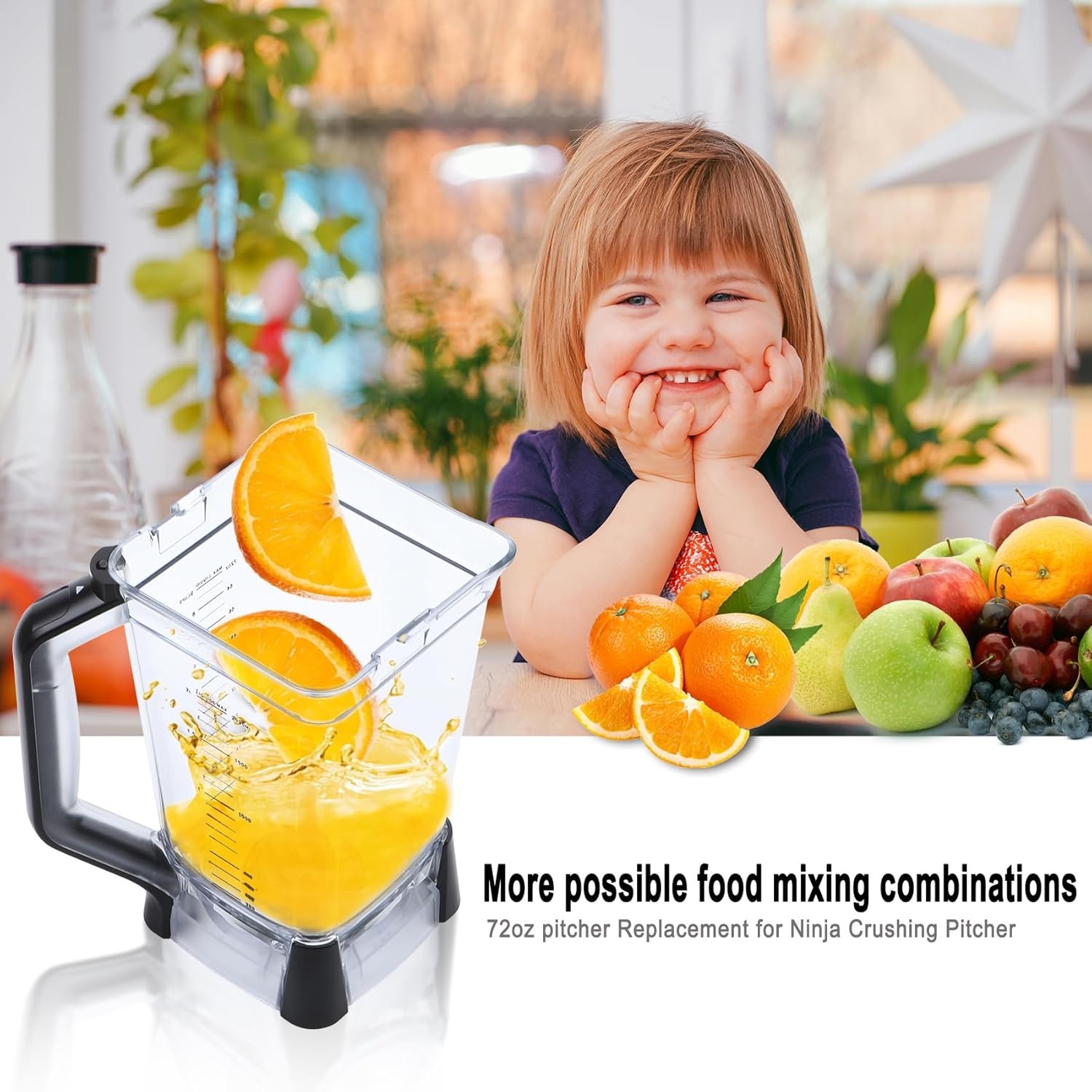 Replacement for Ninja Blender Pitcher 72OZ XL Blender Cups, Replacement for Ninja Blender Pitcher BL610 BL610BRN BL710WM BL710WMC CO650B CT610 C0610B CT610C CT611C 72oz Crushing Pitchers