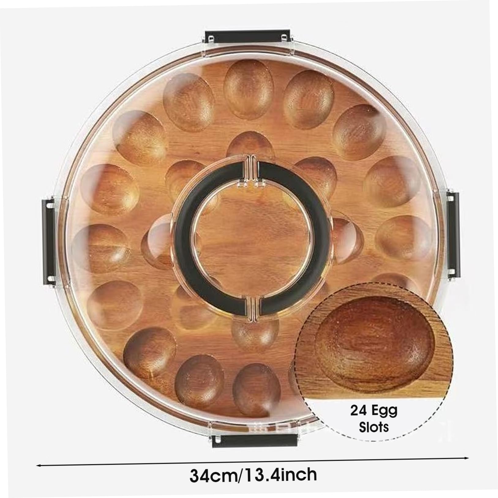 Bandeja para huevos rellenos con tapa, 24 compartimentos, bandeja de madera de acacia con asa para fiestas, almuerzos, bufés