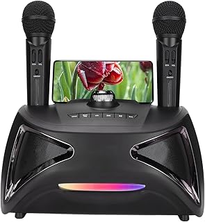 Fockety Portable Karaoke Machine, Powerful Bluetooth PA Speaker System with 2 Wireless Microphones LED Lights, Rechargeable Battery Speaker AUX/USB Memory Card Karaoke Machine for Kids and Adults