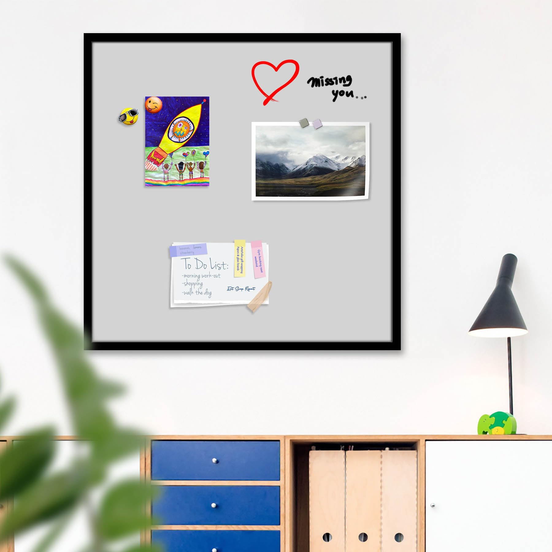 ArtzFolio Greys Family Black Colour | Framed Magnetic Dry Erase White Board | Includes Sticky Notes, Magnet Buttons & Markers | Black Frame | 28 x 28 inch (71 x 71 cms) 1