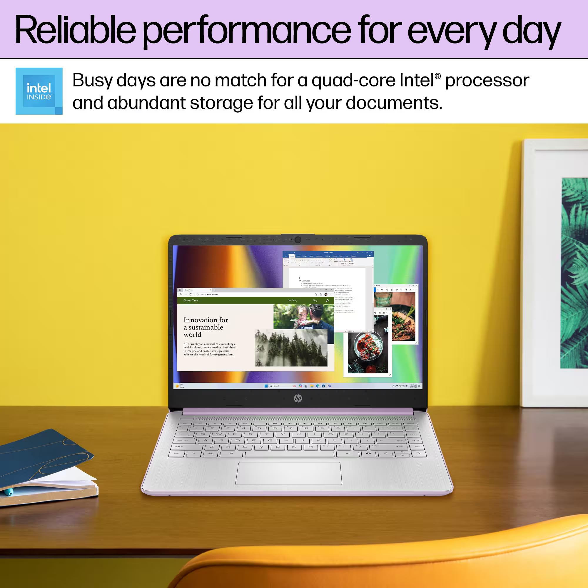 HP 14 Laptop Student Business 2025 Flagship Computer, AI Copilot, 4-Core 13th Gen Intel CPU, 16GB RAM 628GB Storage (128GB UFS+500GB Ext) 1-Yr Office 365 Long Battery HubxcelAccessory Win 11S Lavender